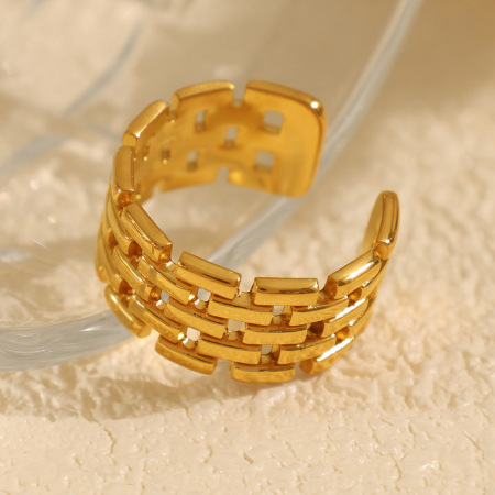 1 paire de bagues ajustables rétro géométriques en acier inoxydable plaqué or pour femme