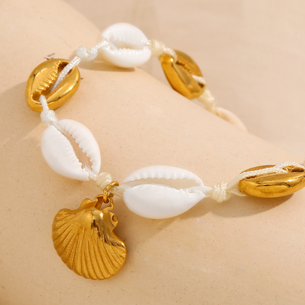 Bracelet De Cheville Pour Femme, Série Simple Vacation Turtle, En Acier Inoxydable, Couleur Or, Coquillage h5Image4