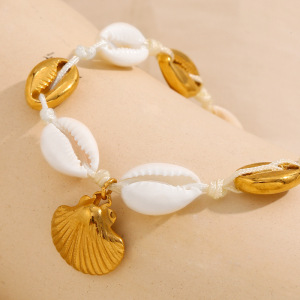 Bracelet De Cheville Pour Femme, Série Simple Vacation Turtle, En Acier Inoxydable, Couleur Or, Coquillage h5 Image4