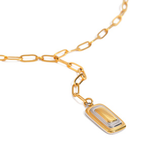 Collier Pendentif Quadrilatéral Moderne Et Élégant Pour Femme, En Acier Inoxydable Étanche, Couleur Or Et Argent (1 Pièce), Collection Simple Series h5 Image5