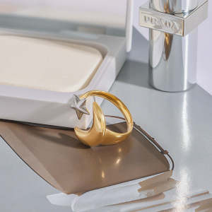 Bague Simple Pour Femme, Motif Lune Et Étoile, En Acier Inoxydable Étanche, Coloris Or Et Argent, Collection Classique. h5 Image5
