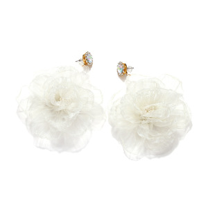1 Paire De Boucles D'Oreilles Pendantes Pour Femme, Série Romantique, En Tissu À Fleurs Et Strass h5 Image4