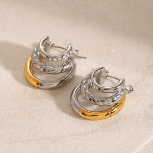 1 Paire De Boucles D'Oreilles Créoles Géométriques Quotidiennes En Acier Inoxydable Plaqué Or  Et Zircon Pour Femme h5 Image2