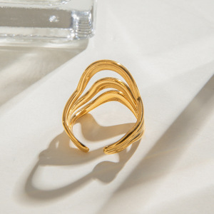 Bague Ajustable Pour Femme, Collection Simple, Style Géométrique Décontracté, En Acier Inoxydable, Couleur Or, Étanche. h5 Image5
