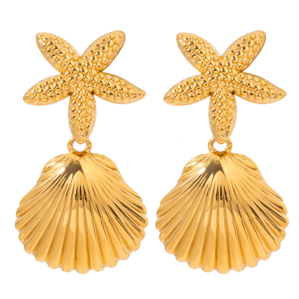 1 Paire De Boucles D'Oreilles Pendantes Pour Femme En Acier Inoxydable Plaqué Or , Motif Tortue De Vacances, Série Simple Image4
