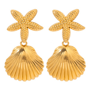 1 Paire De Boucles D'Oreilles Pendantes Pour Femme En Acier Inoxydable Plaqué Or , Motif Tortue De Vacances, Série Simple h5 Image4