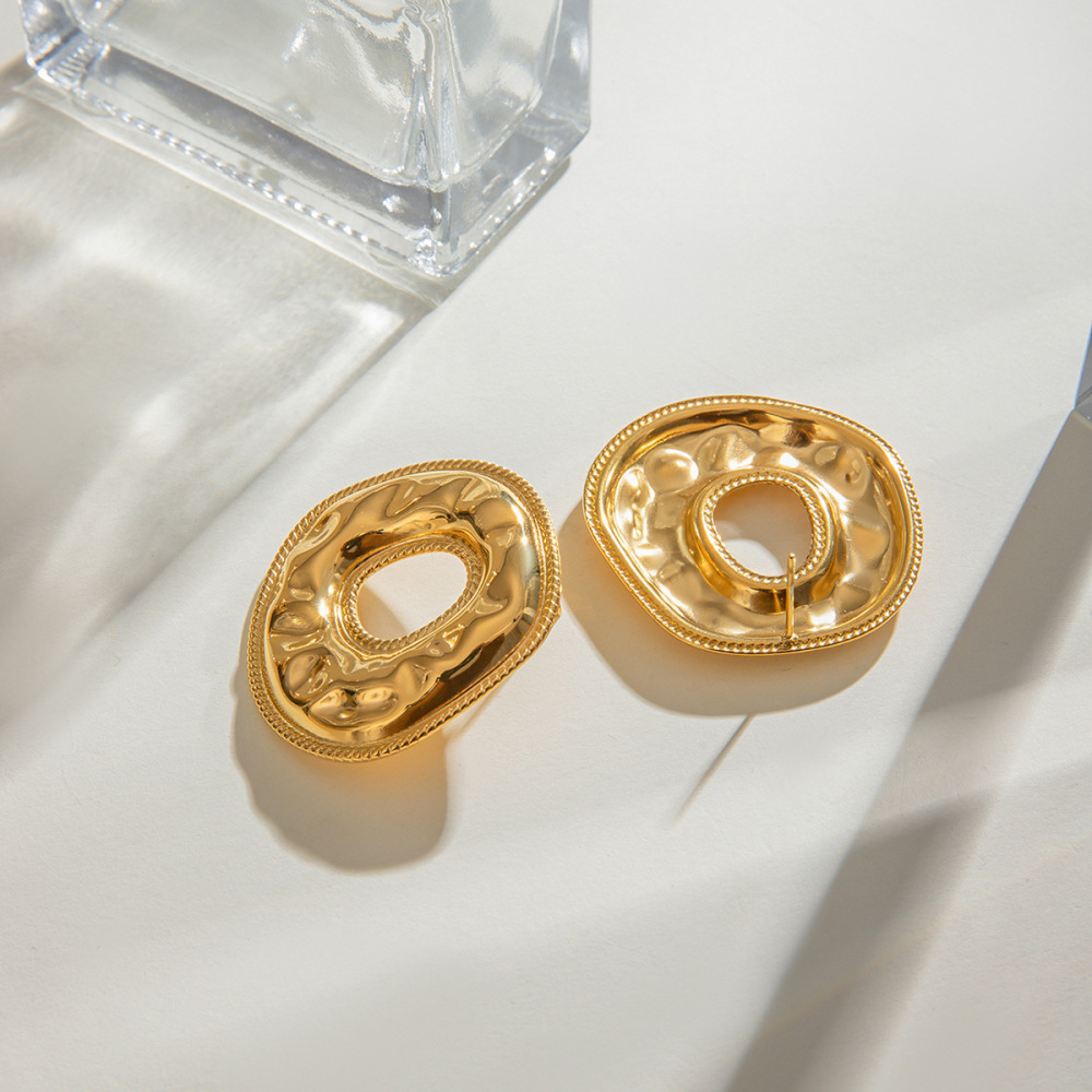 1 Paire De Boucles D'Oreilles À Tige Élégantes En Acier Inoxydable Plaqué Or  Pour Femme, Série Classique Image4