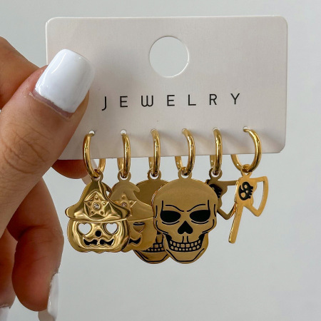 1 ensemble de boucles d'oreilles d'Halloween en acier inoxydable étanches 2