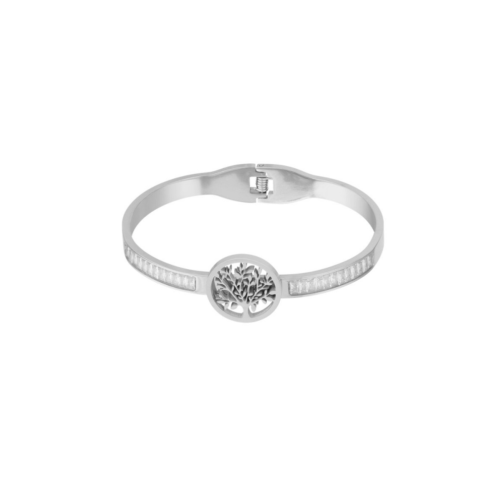Bracelet Jonc Pour Femme, 1 Pièce, Collection Moderne, Motif Arbre Naturel, En Acier Inoxydable, Couleur Or, Étanche Image7