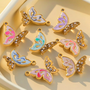 Pendentif Élégant En Forme De Papillon, En Acier Inoxydable Doré, Finition Huilée, Étanche, À Faire Soi-Même, Collection Romantique (1 Pièce) h5 Image4