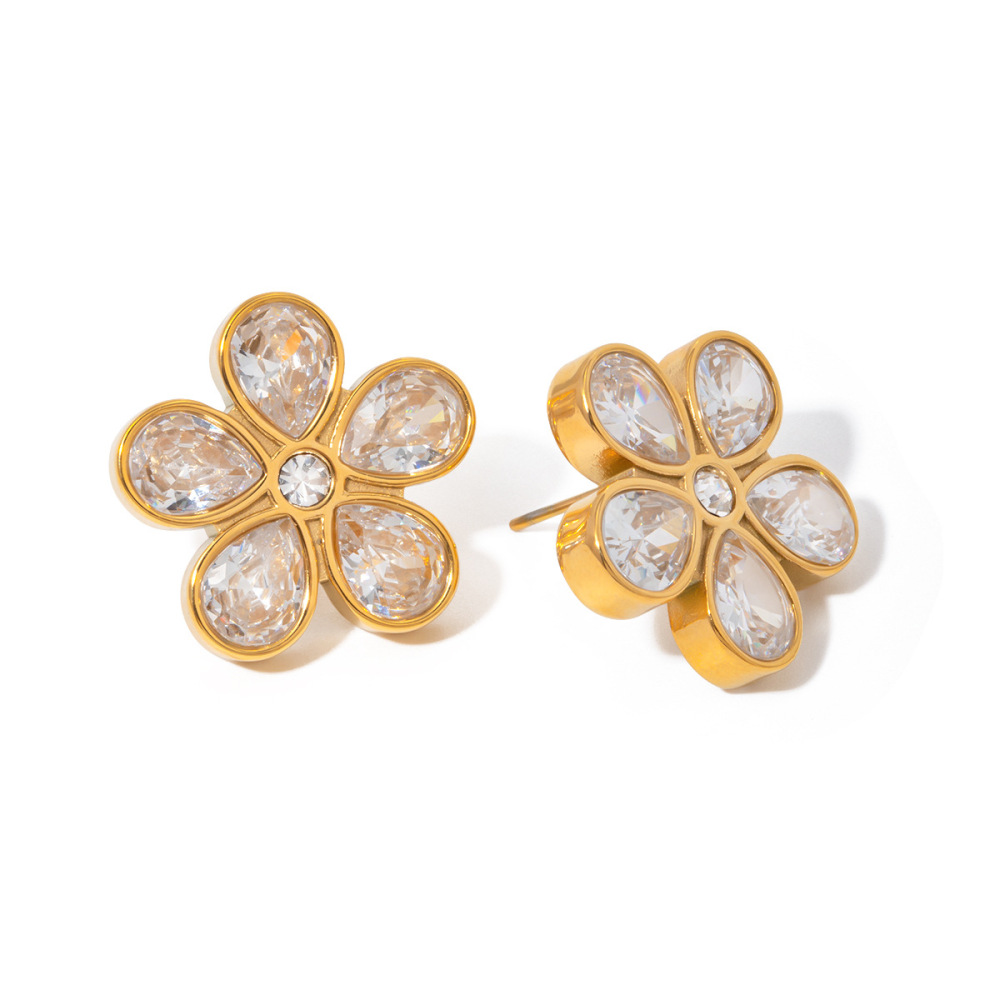 1 Paire De Boucles D'Oreilles À Tige Rétro En Acier Inoxydable Plaqué Or Pour Femme, Série Simple h5Image4
