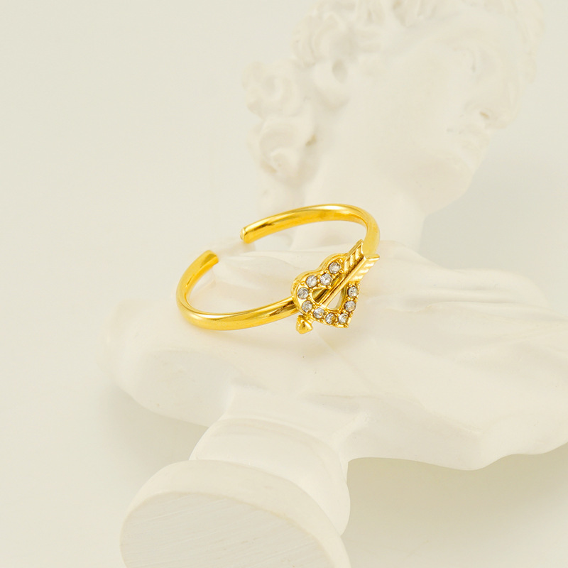 1 Paire De Petites Bagues Ouvertes En Diamant Pour Femme, En Acier Titane De Haute Qualité, Avec Index En Forme De Flèche De Cupidon, Réglables Image4