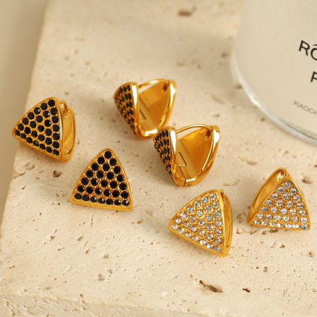1 paire de boucles d'oreilles puces pour femme, en acier inoxydable plaqué or, ornées de strass et de formes géométriques simples. 2