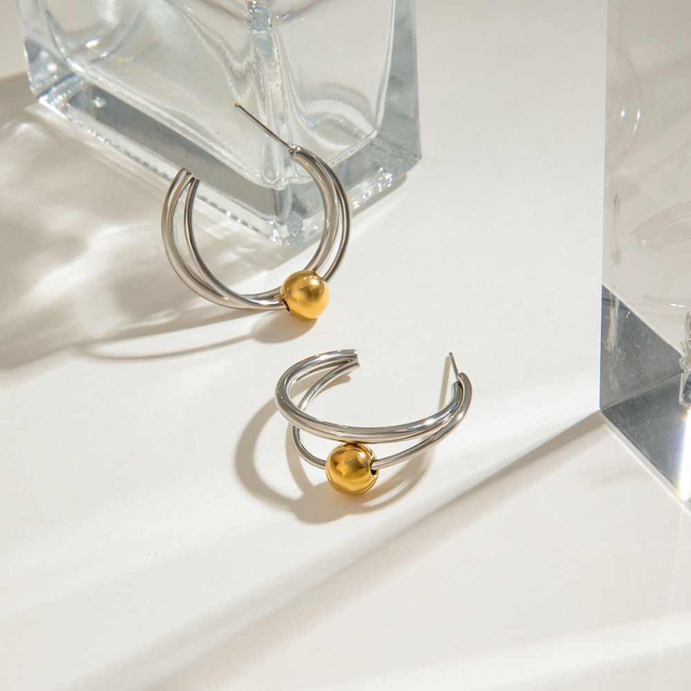 1 Paire De Boucles D'Oreilles Puces Annulaires Exquises En Acier Inoxydable Étanche, Couleur Or Et Argent, De La Collection Designable Series. h5Image7