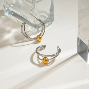 1 Paire De Boucles D'Oreilles Puces Annulaires Exquises En Acier Inoxydable Étanche, Couleur Or Et Argent, De La Collection Designable Series. h5 Image7