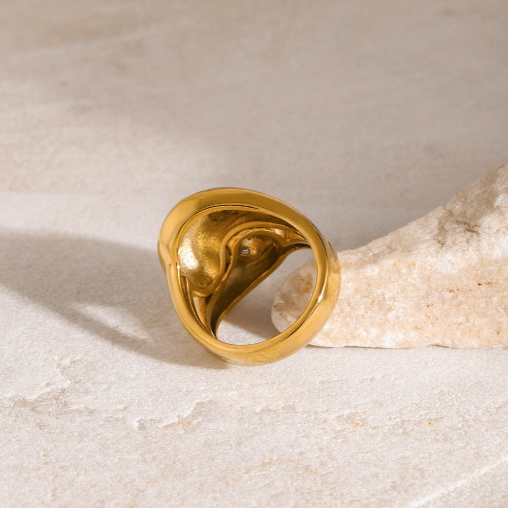 Bague Simple Pour Femme, Collection Vogue, Motif Goutte Naturelle, En Acier Inoxydable, Couleur Or, Étanche. Image10