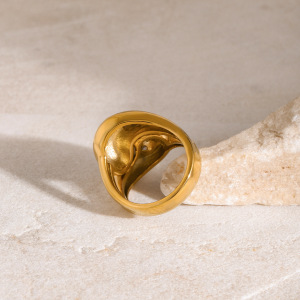 Bague Simple Pour Femme, Collection Vogue, Motif Goutte Naturelle, En Acier Inoxydable, Couleur Or, Étanche. h5 Image10