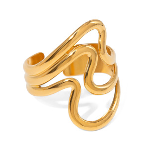Bague Simple Pour Femme, En Acier Inoxydable Plaqué Or, Géométrique, Étanche (1 Pièce). h5 Image6