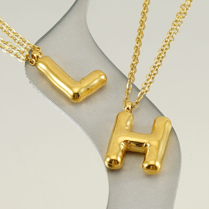 Collier Avec Pendentif En Acier Titane Plaqué Or Pour Femme, Série Simple, Lettre Simple h5Image5