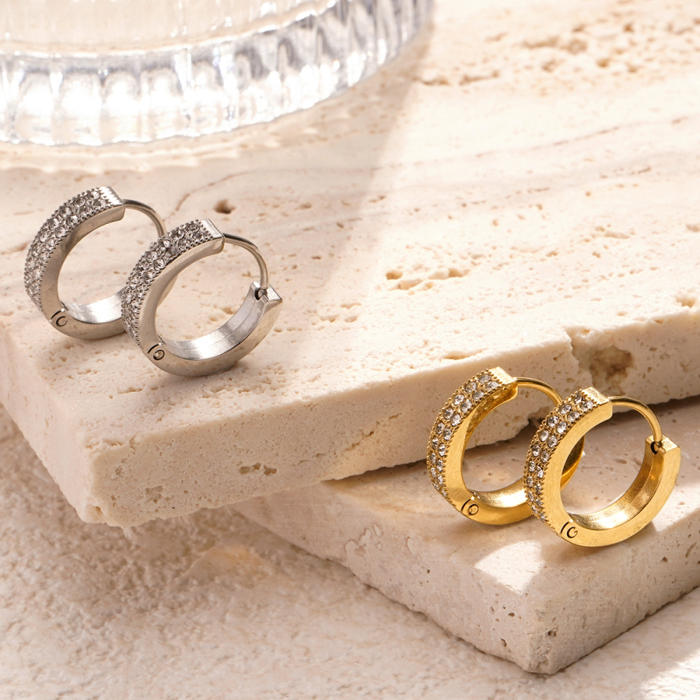 1 Paire De Boucles D'Oreilles Créoles Élégantes En Acier Titane Couleur Or Pour Femmes, Série Simple h5Image3