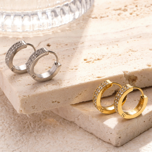 1 Paire De Boucles D'Oreilles Créoles Élégantes En Acier Titane Couleur Or Pour Femmes, Série Simple h5 Image3