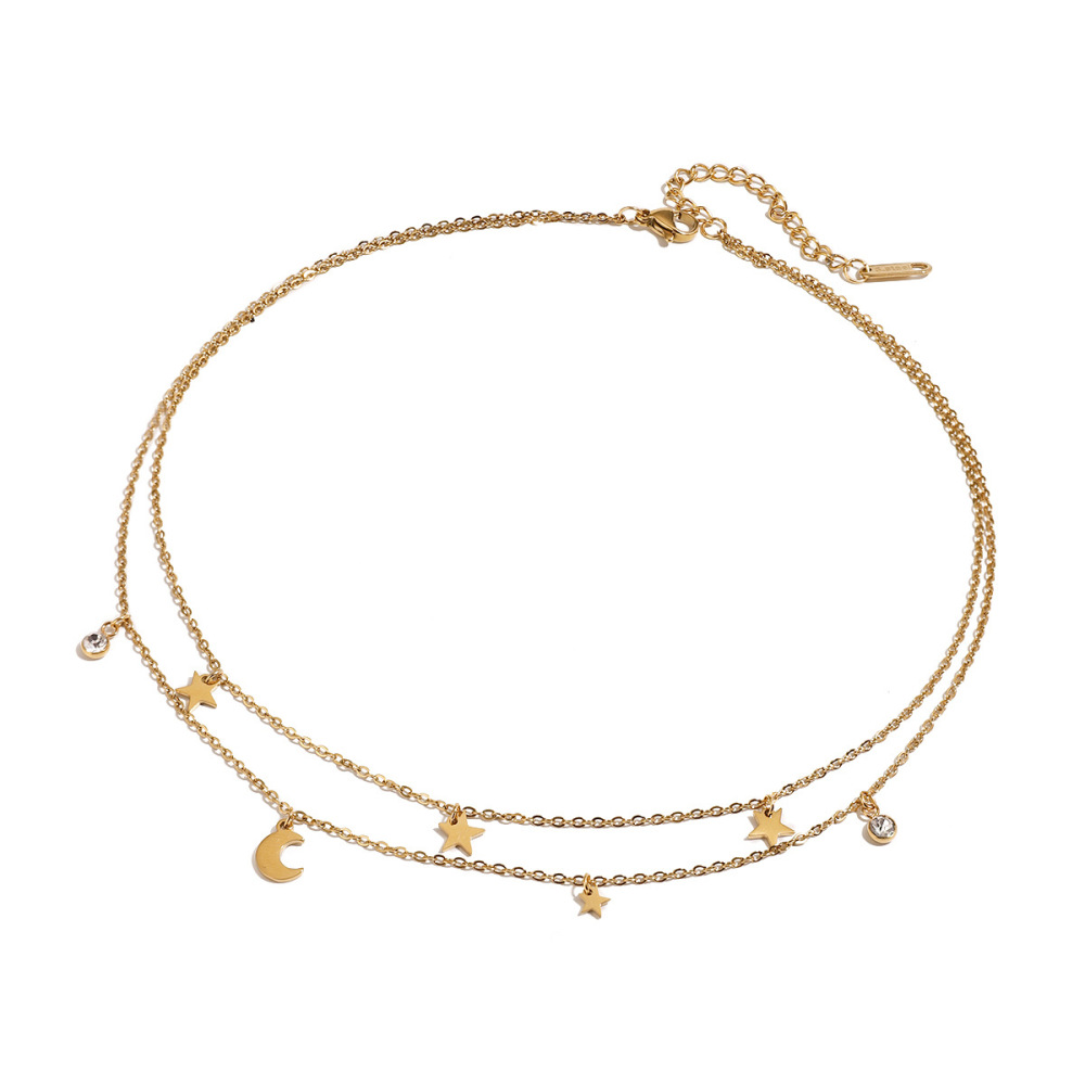 Collier Élégant En Acier Inoxydable Plaqué Or Avec Strass Pour Femme, Série Simple, Motif Soleil/Lune h5Image6