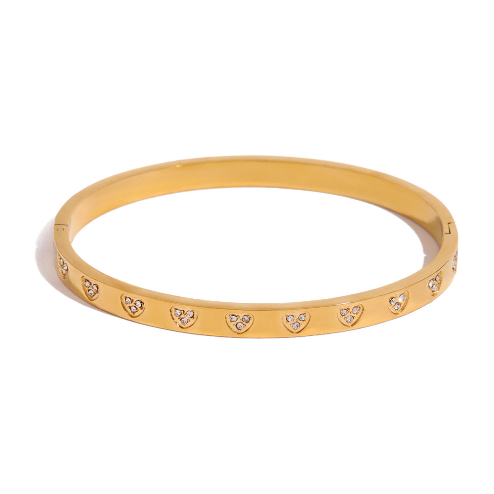 Bracelet Simple En Acier Inoxydable Plaqué Or  Avec Strass Pour Femme, Série , Forme Amour/Cœur Image6