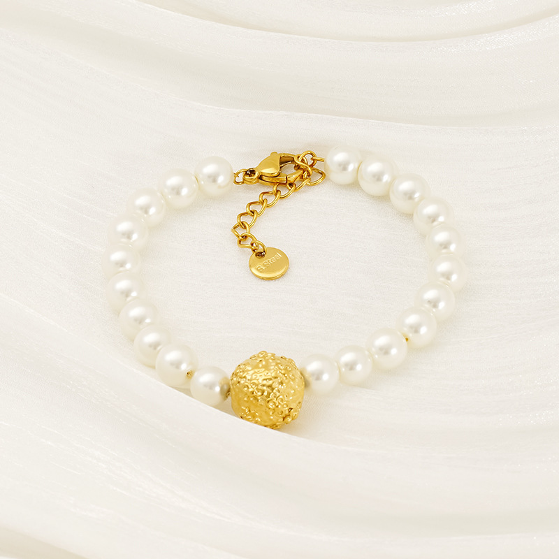 Bracelet À Perles Pour Femme, 1 Pièce, En Acier Inoxydable Plaqué Or, Étanche, Collection Simple Series Image5