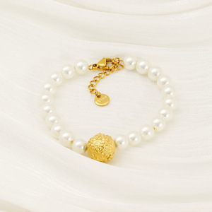 Bracelet À Perles Pour Femme, 1 Pièce, En Acier Inoxydable Plaqué Or, Étanche, Collection Simple Series h5 Image5