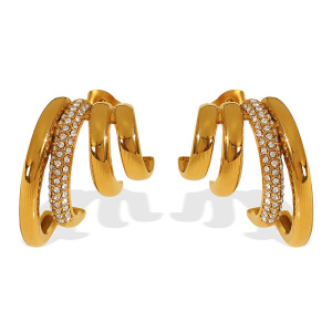 1 Paire De Boucles D'Oreilles À Tige Géométriques Rétro En Acier Inoxydable Plaqué Or  Avec Strass Pour Femme h5 Image7