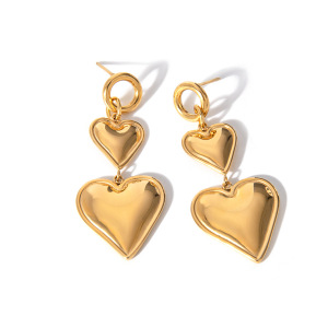 1 Paire De Boucles D'Oreilles Pendantes Pour Femme En Acier Inoxydable Plaqué Or , Série Simple Sweet Heart h5 Image5