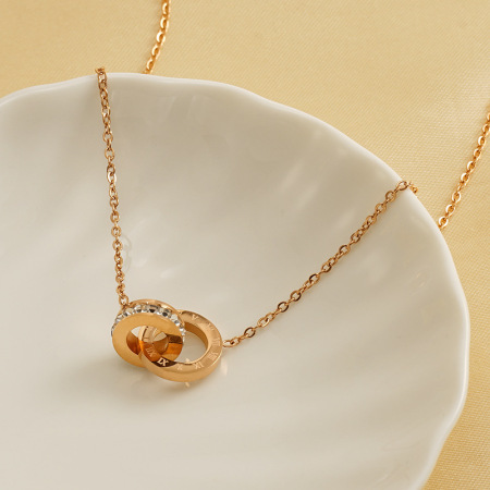 collier unisexe avec pendentif géométrique en acier titane plaqué or  et strass, série classique, 1 pièce 2