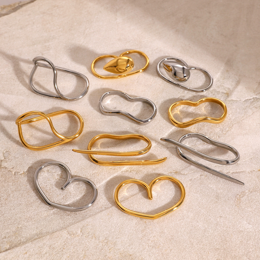 1 Paire De Bagues Simples Géométriques Quotidiennes En Acier Inoxydable Plaqué Or Pour Femme h5Image4