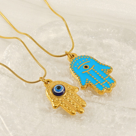 collier avec pendentif en acier titane plaqué or  pour femme, série classique, œil rétro 2