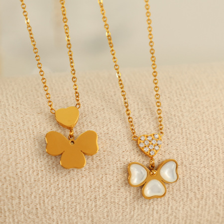collier avec pendentif géométrique simple en acier inoxydable plaqué or  et strass pour femme, 1 pièce 2