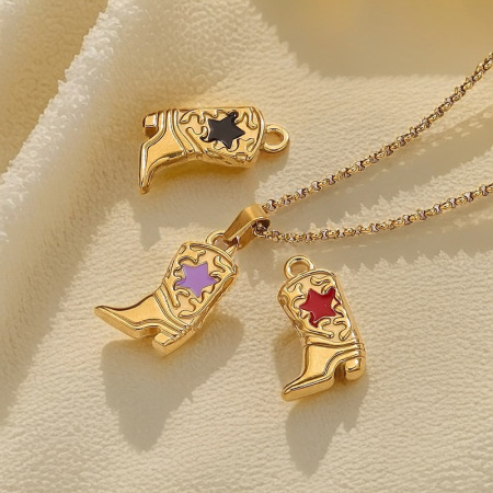 Pendentif femme style rétro en forme de botte, 1 pièce, en acier inoxydable étanche couleur or 2