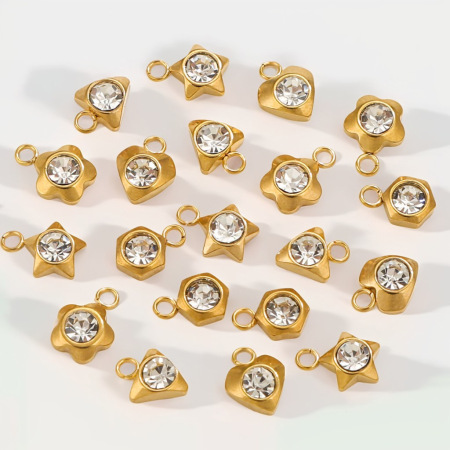 1 paire de pendentifs pour femme en forme de cœur simple, plaqués or , en zircone 2