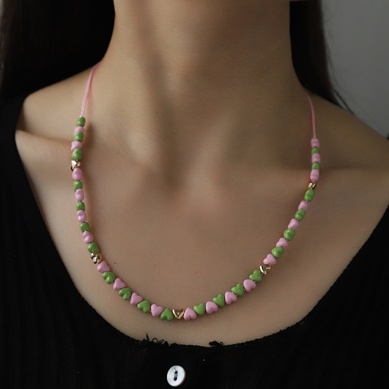 Collier De Perles En Alliage Pour Femme, Série Romantique, Motif Cœur Doux, 1 Pièce Image3