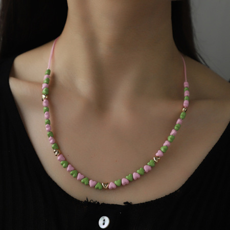 Collier de perles en alliage pour femme, série romantique, motif cœur doux, 1 pièce 2