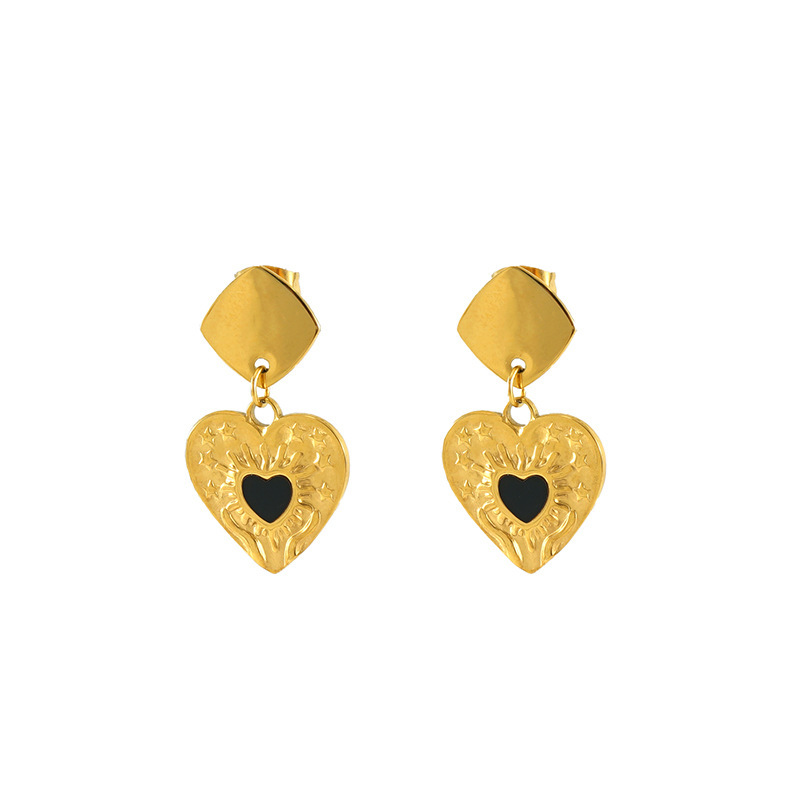 1 Paire De Boucles D'Oreilles En Acier Inoxydable, Simples, Géométriques, En Forme De Goutte D'Huile, En Forme De Cœur, En Titane Plaqué Or , À Motif Martelé, Polyvalentes, Pendantes Pour Femmes Image6