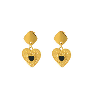 1 Paire De Boucles D'Oreilles En Acier Inoxydable, Simples, Géométriques, En Forme De Goutte D'Huile, En Forme De Cœur, En Titane Plaqué Or , À Motif Martelé, Polyvalentes, Pendantes Pour Femmes h5 Image6