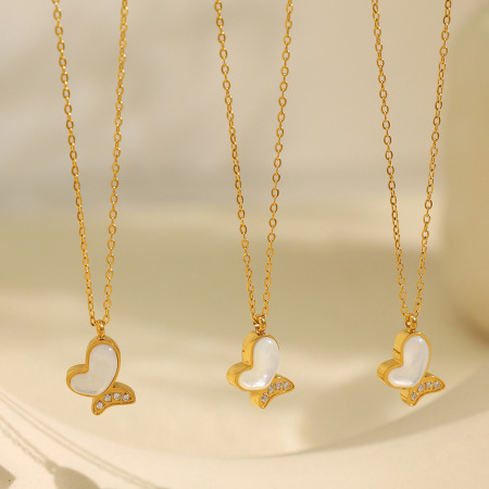 collier avec pendentif en acier titane plaqué or , série classique, animal naturel, coquillage pour femme