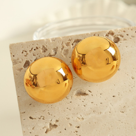 1 paire de boucles d'oreilles à tige simples en acier inoxydable plaqué or pour femme 2