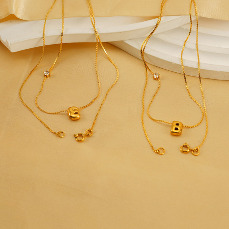 collier pendentif unisexe en acier inoxydable plaqué or , série simple, lettre quotidienne 2