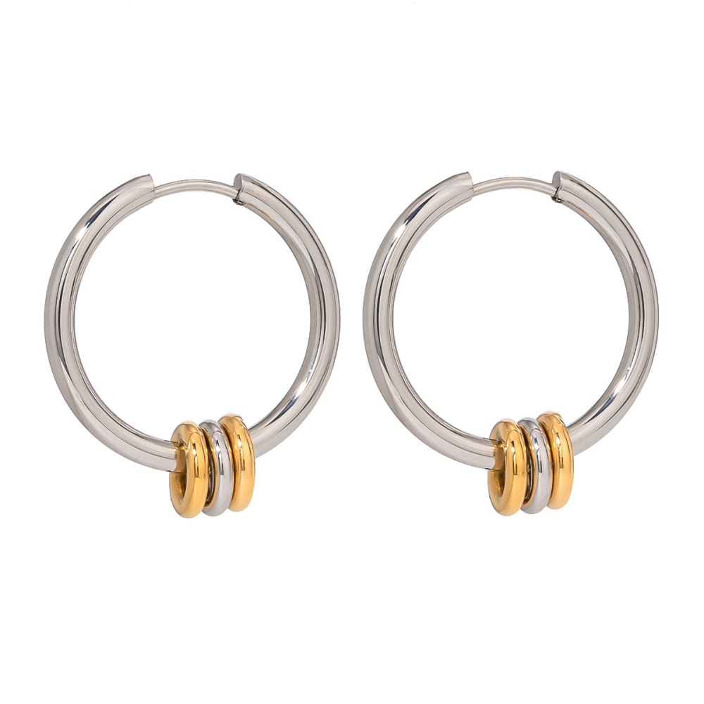 1 Paire De Boucles D'Oreilles Créoles Géométriques En Acier Inoxydable Plaqué Or Pour Femme, Série Simple h5Image5