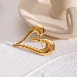 Broche Pour Femme, Élégante Et Chic, En Forme De Cœur, En Acier Inoxydable Imperméable, Couleur Or, Collection Romantique (1 Pièce) h5 Image4