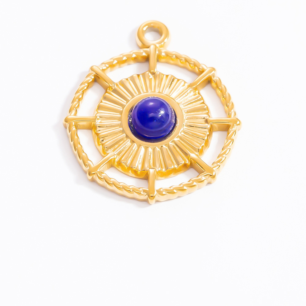 Pendentif Femme Fantaisie Rétro Œil Bleu Pierre Naturelle Acier Inoxydable Étanche Couleur Or (1 Pièce) Image5
