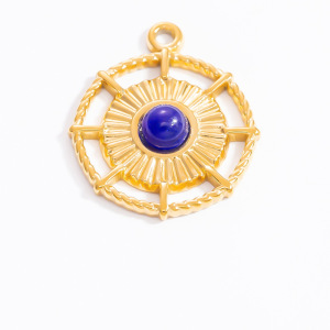 Pendentif Femme Fantaisie Rétro Œil Bleu Pierre Naturelle Acier Inoxydable Étanche Couleur Or (1 Pièce) h5 Image5