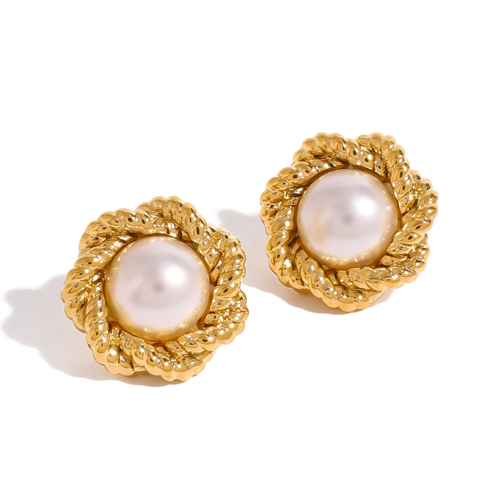 1 Paire De Boucles D'Oreilles À Tige Élégantes En Acier Inoxydable Plaqué Or  Pour Femme, Série Classique Image5