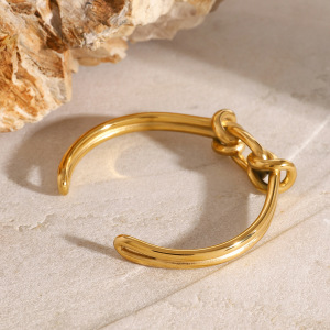Bracelet Simple Torsadé En Acier Inoxydable Plaqué Or  Pour Femme, 1 Pièce h5 Image4